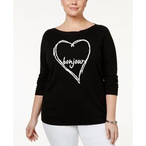 NWT Womens Plus Size 2X Charter Club Bonjour Heart Graphic Knit Sweater NEW